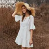 Foridol Crochet Tassel White Summer Dress Vintage Bohemian Short Dress New Casual Beach Holiday Dress Vestidos 210415