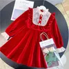 Hot Red Christmas Jurk Voor Meisjes Performance Party Verjaardag Kleding Winter Herfst Kinderen Velvet Kids Meisjes Jurk Warm Kleding G1218