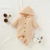 Spring and Autumn Baby Boy Girl Solid Cardigan Hooded Long-sleeve Jumpsuit One Pieces 210528