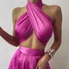 Hirigin Chic mujeres satén entrecruzado Halter Top sin mangas espalda descubierta vendaje recortado Mini chaleco Sexy Bustier Cami Top elegante señora Y0622