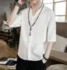 Men's Casual Shirts M-5XL 2022 Men Clothing Hair Stylist Fashion Street Summer Chinese Style Linen Buckle Shirt Plus Size Costumes