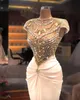 Rosa Beaded Mermaid Prom Dresses Crystal Juvel Neck Kortärmad Aftonklänningar Party Dress Special Occassion Robe de Soiree