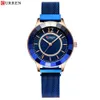 Curren Fashion Quartz Siatka Stal Zegarek dla kobiet Causal Blue Ladies Bayan Kola Saati Classy Luxury Clock 210616