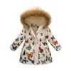 Thicken Winter Girls Jackets Fashion Printed Hooded Outerwear For Kids Internal Plus Velvet Warm Coats Christmas Present 211203