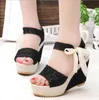 Sandali con zeppa con plateau moda donna estiva Cinturino alla caviglia Bocca di pesce Espadrillas Sandali Sandalias Femininas Sandalen Sandales H1126