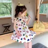 LZH New Sweet Girl Summer Clothes 2021 Love Printting Dress For Kids Thin Section Children Clothing Round Neck Baby Girls Dress Q0716