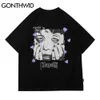 Gonthwid T-shirts Funny Grimace Face Print Tees Chemises Streetwear Hommes Hip Hop Harajuku Casual Coton Tops à manches courtes Mâle 210629