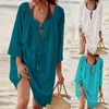 Kvinnor täcka upp sexig sommar strand klänning baddräkt bikini chiffon kort guld tho tunic swimwear kvinnor