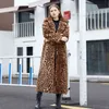 Zadorin High Street Leopard Print Long Faux Fur Coat Fuzzy Jacket för Kvinnor Vinter Kanin Plush Coats och Jackor 211124