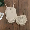 Conjuntos de duas peças para bebê de menina INS Conjunto de roupas para crianças de verão de cor sólida + babados curto 100% algodão