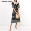 Woman Dress Singe breasted square collar short sleeve black vestido vintage elegant party dress female casual autumn 210603