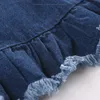 Jupes 2022 Enfant Enfants Filles Bleu Denim Mini Jupe Courte Volants Une Ligne Jeans Enfants Bébé Fille Été Lavé Pantalon