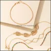 Anklets Jewelry4Pcs/Sets Summer Shell Gold Color Anklet For Women Luxury Colorf Rhinestone Geometric Foot Chain Adjustable Jewelry Drop Deli