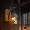 Amerikansk Retro Vägglampa Villa Club Restaurang Bar Ljus Kreativ Trä Sconce Kinesiska Antika LED Dekorationer Belysning