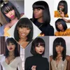 Brazilian Straight Bob Human Hair Wigs With Bang No Lace Machine Made Short Wig For Woman 8-16 inch