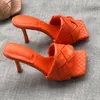 スリッパ2022ファッションスクエアトゥヴィーブハイヒールの靴女性レザー高級デザイナーレディースストリートビーチサンダルスライド