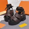 Women Designer Sexy Sandals Platform Rivets Shoes Glazed Calf Brown Patent Casual Sandal Thick Soles High Heels Size 34-40 With Box