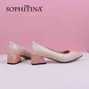 SOPHITINA Primavera Autunno Décolleté Donna Strani Tacchi Vera Pelle Scarpe a punta Rosa superficiale Scarpe da donna da ufficio di alta qualità PK01 210513