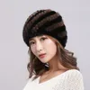 Chapeaux Naturels Et Authentiques Pour Femmes Coiffe À La Mode Knikked Puff Dames Véritable Pelisse Chapeau Féminin Bonnet / Casquettes De Crâne Oliv22