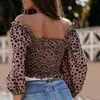 Женщины леопардовые рубашки с плеча Печать свободных топов Пуловеры шикарные женские блузка стильный Femme Blusa рубашка одежда 210514