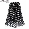 Czarny Biały Damska Tulle Polka Dot Szyfonowa Plisowana Spódnica Lato Kobiety Plus Size Harajuku Koreański Midi Flared Women 210629