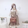 Japanisches Puppenhalsband, gerüscht, volle Ärmel, Midikleid, Gothic-Lolita-Kleid, viktorianisch, weich, süß, süß, locker, Vintage 210604