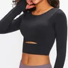 L-2032 Beskurna skjortor Slim Fit Sweatshirts med kupor Löpoutfit Långärmad yogatröja Utomhussport Jacka Dam Fritid Luvtröja Fitnesskläder