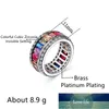 Bague Huitan Vintage Band avec Zircon Cubique Coloré Réglage Invisible Bijoux de Luxe Meilleur Cadeau Saint Valentin Mode Couple Anneaux