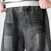 Lavé mendiant jean hommes été mince couture salopette ample Denim cinq points pantalon décontracté tendance droite Shorts X0621