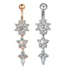 JUNLOWPY 14g anneaux de nombril en acier inoxydable courbé haltère banane nombril barre cristal Tragus boucle d'oreille pour les femmes corps Piercing bijoux