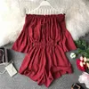 Sommer Strampler Frauen Slim Sexy off SchulterbandAsage Kurzer Shorts Playsuits Frau Hohe Taille Boho Casual Overall Bodysuits 210525