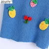 women Sweet Fruit Embroidery Appliques Vest Thin Sweater Ladies Basic V Neck Knitted Sling Sweaters Female Summer Chic Tops S806 210416