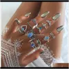 Band Ringar Drop Leverans 2021 Europeisk och amerikansk smycken Retro Diamond Carved Crown Starry Sky Gemstone 13-Piece Kombination Set Ring Xeu0