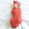 Noworodek Baby Swiaddle Koc z Bowknot Headbands Baby Niemowlę Czerwony Stripe Swaddling Wrap Fotografia Rekwizyty 2 sztuk Zestaw Fotografia Rekwizyty BHB28