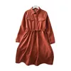 vestidos Vintage dress female autumn retro literary high waist drawstring lace up slim Cotton linen women clothes 210420