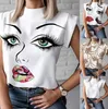 Women Elegant Chain Print Blouses Top Summer Casual Stand Neck Pullovers Tops Lady Fashion Eye Short Sleeve Drop