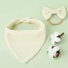 2 pcs bebê meninas elástico arco headband saliva toalha conjunto princesa bowknot banda de cabelo bibs alimentando pano de arroto