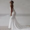 Mermaid Beach Bröllopsklänning 2022 Sexig Djup V-ringad Rygglös Brudklänning Lång Boho Vit Mode Vestido De Noiva