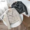 Spring Autumn Women Motorcycle Biker Jacket Slim Single Breasted Lapel Pu Short Coat Big Pocket Outerwear 210430