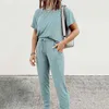 Two piece suit Summer Casual Home Suit Female O-Neck Vintage Elastic Waist women two piece outfits womens sweatsuit 210514