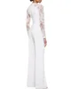 2022 new White Mother Of The Bride Pant Suits Jumpsuit With Long Sleeves Lace Embellished Women Formal Evening Wear Custom Made 117