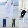 Mężczyźni Casual Bawełniana Pościel Wed Nogi Tajski Rybak Loose Long Pant White Black Solid Color Jesień Lato Plus Rozmiar M-3XL Y0811