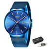 남성 시계 Lige Top Brand Luxury Blue Waterproof Wrist Watches Ultra Thin Date Simple Casual Quartz 남성 스포츠 시계 Q281C.