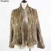 Трикотажный кролик меховой куртка Poppplar мода меховой куртка зимняя шуба для женщин * harppihop 211122