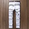 Nieuwe luxe merk mode stretch heren jeans witte letters afdrukken jeans mannen casual slim fit broek denim bedrukte jeans broek X0621