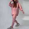 Jesienne kobiety polarowe dres z kapturem dwuczęściowy zestaw kobiet swobodnych dużych bluzy jogger spodni Zestawy Lady Sportswear Suit 211101