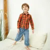 Vår och höst Casual Colorblock Plaid Shirts för Kids Boy 210528