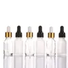 30-ml-Flaschen mit schwarzem Schraubverschluss, klar gefrostet, für Original-Flüssigkeitskosmetikverpackung mit Glastropfer und Gummideckel RRD5986