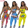 Kvinnor Fitness Tracksuits 2 Piece Set Fashion Print Sling Vest Pencil Yoga Byxor Outfits Ladies Casual Jogging Suits