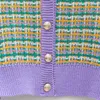 PERHAPS U Femmes Court Pull Court Tricoté Col V Cardigan Bouton Plaid Vert Violet Rose Tweed M0276 210529